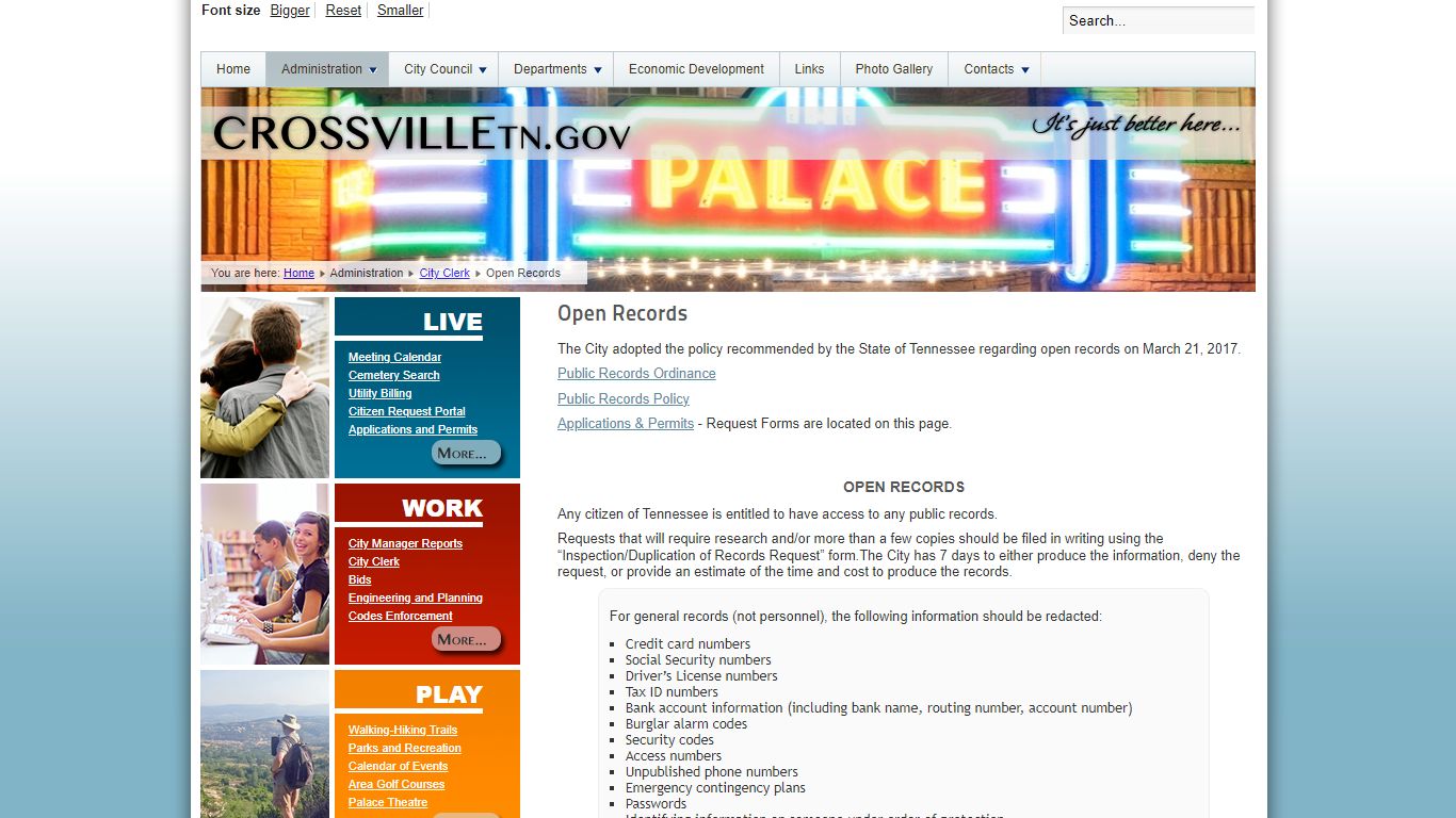 City of Crossville - Open Records - Crossville, Tennessee